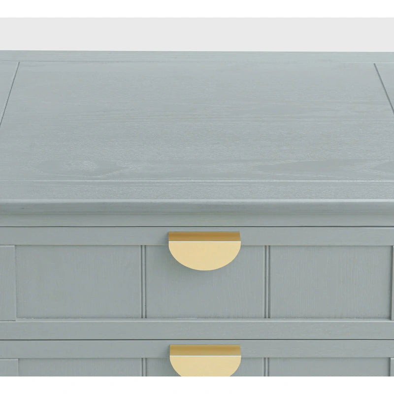 Table de chevet à 2 tiroirs gris/vert olive, montage par 1 personne