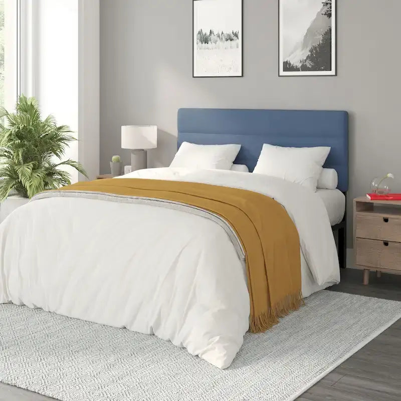 Tête de lit capitonnée à rayures verticales – Bleu / Gris / Taupe / Crème – Lit simple / Double / Queen / King, 1 ou 2 personnes