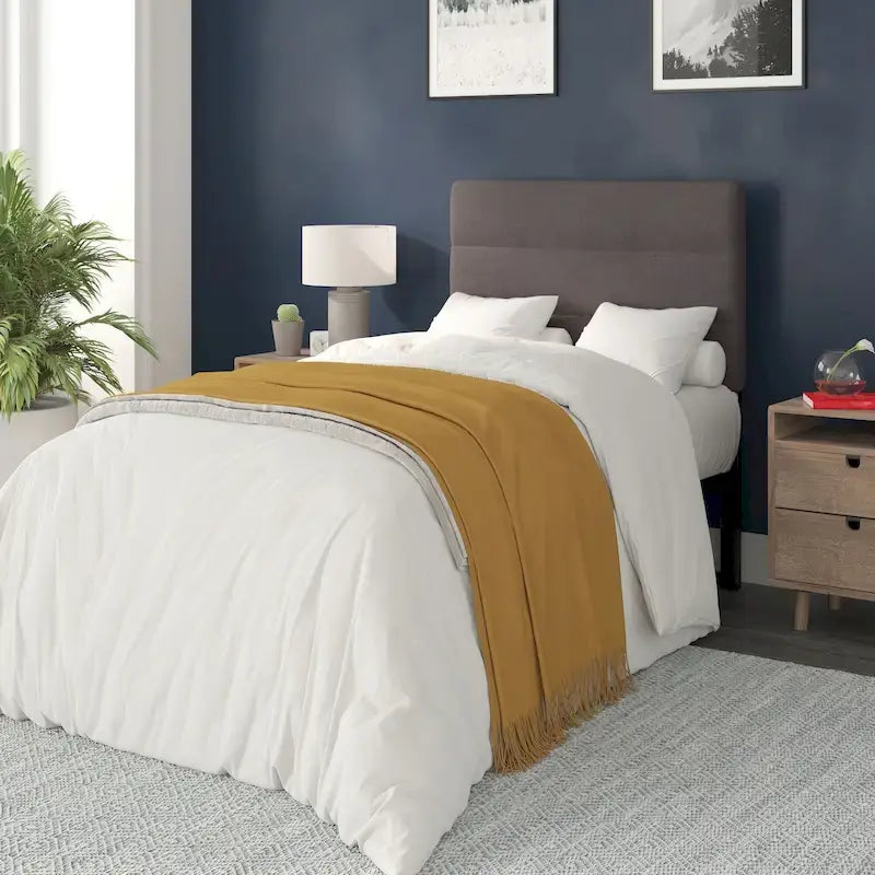 Tête de lit capitonnée à rayures verticales – Bleu / Gris / Taupe / Crème – Lit simple / Double / Queen / King, 1 ou 2 personnes