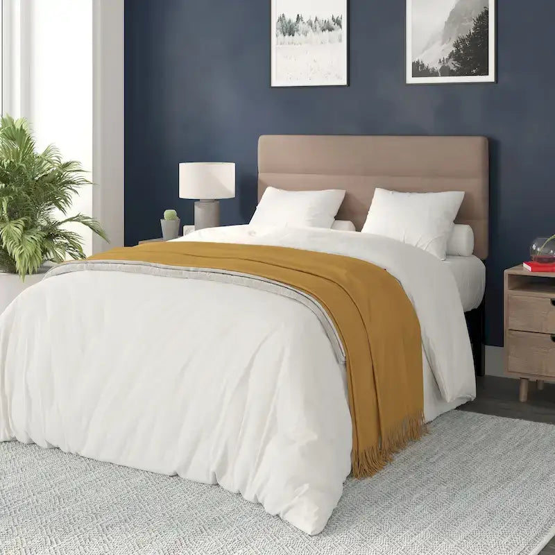 Tête de lit capitonnée à rayures verticales – Bleu / Gris / Taupe / Crème – Lit simple / Double / Queen / King, 1 ou 2 personnes