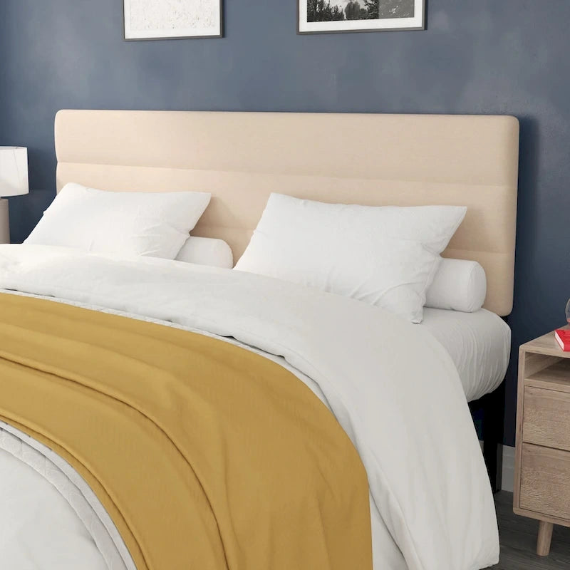 Tête de lit capitonnée à rayures verticales – Bleu / Gris / Taupe / Crème – Lit simple / Double / Queen / King, 1 ou 2 personnes
