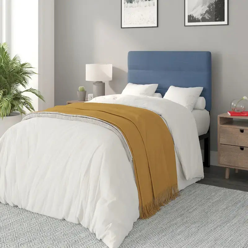 Tête de lit capitonnée à rayures verticales – Bleu / Gris / Taupe / Crème – Lit simple / Double / Queen / King, 1 ou 2 personnes