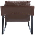 Fauteuil d'appoint dossier coussin marron foncé et noir, de style toile tendue, une place