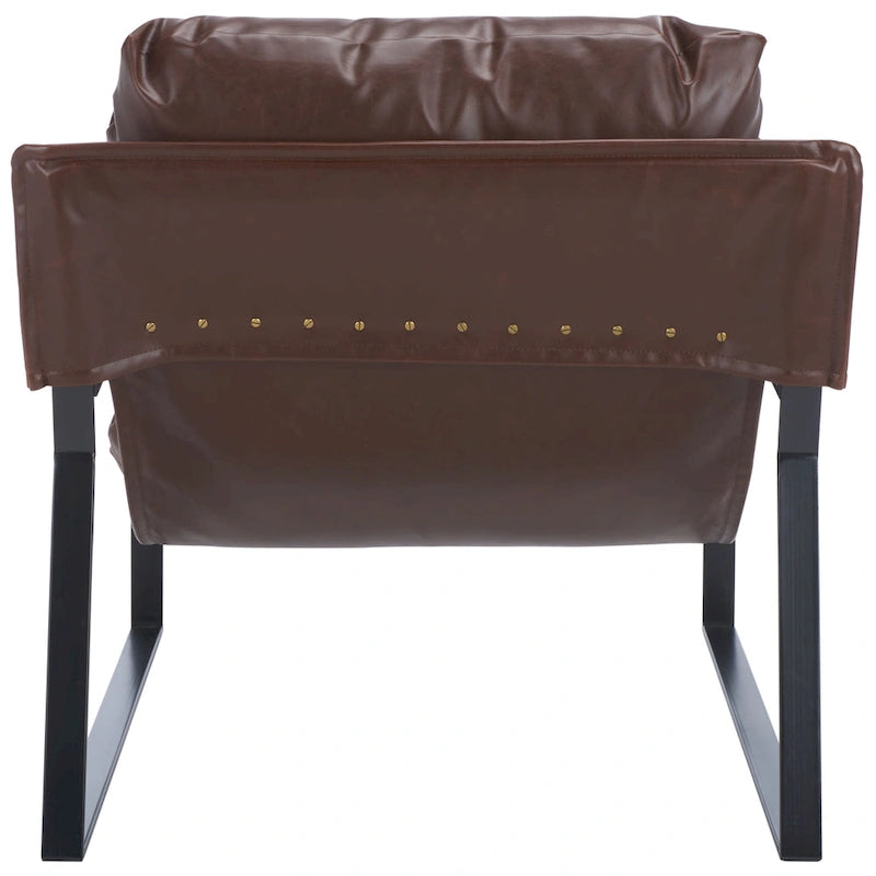 Fauteuil d'appoint dossier coussin marron foncé et noir, de style toile tendue, une place