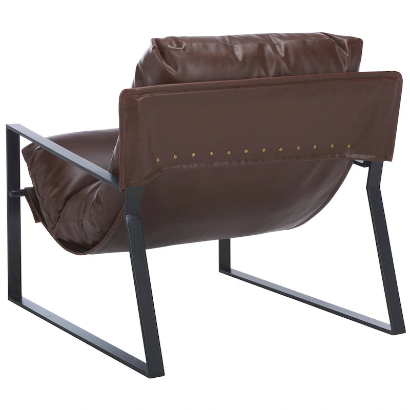 Fauteuil d'appoint dossier coussin marron foncé et noir, de style toile tendue, une place