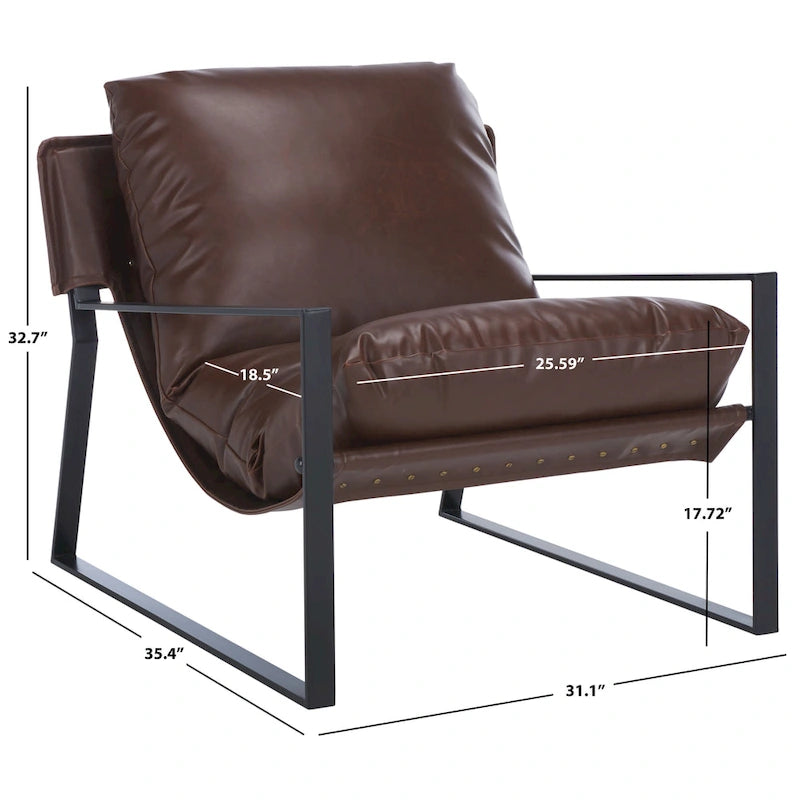 Fauteuil d'appoint dossier coussin marron foncé et noir, de style toile tendue, une place