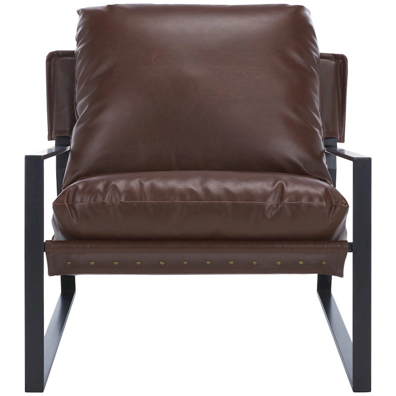 Fauteuil d'appoint dossier coussin marron foncé et noir, de style toile tendue, une place