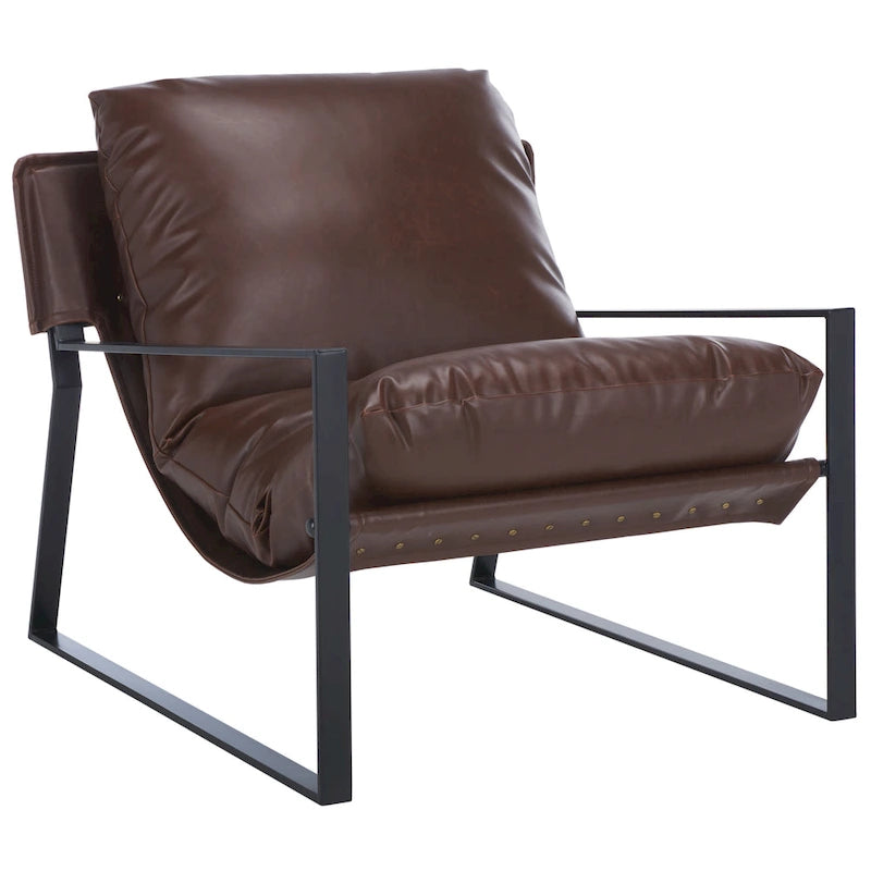 Fauteuil d'appoint dossier coussin marron foncé et noir, de style toile tendue, une place