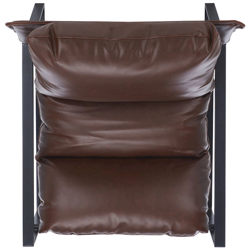 Fauteuil d'appoint dossier coussin marron foncé et noir, de style toile tendue, une place