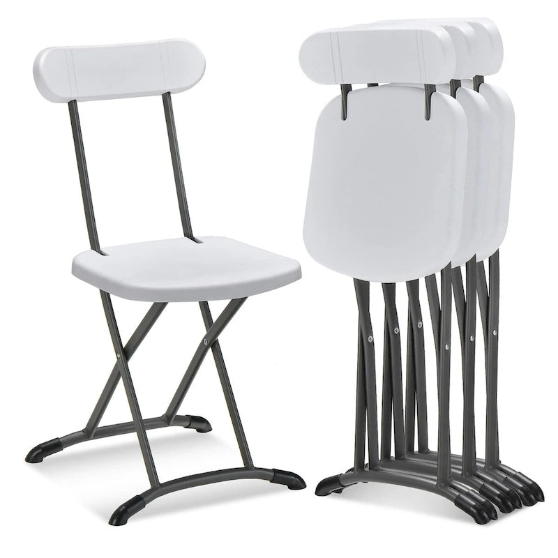 Lot de 4 chaises pliantes blanches/noires, structure en acier avec dossier ergonomique