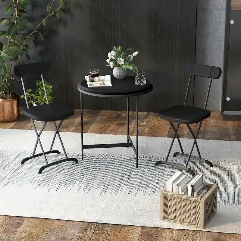 Lot de 4 chaises pliantes blanches/noires, structure en acier avec dossier ergonomique