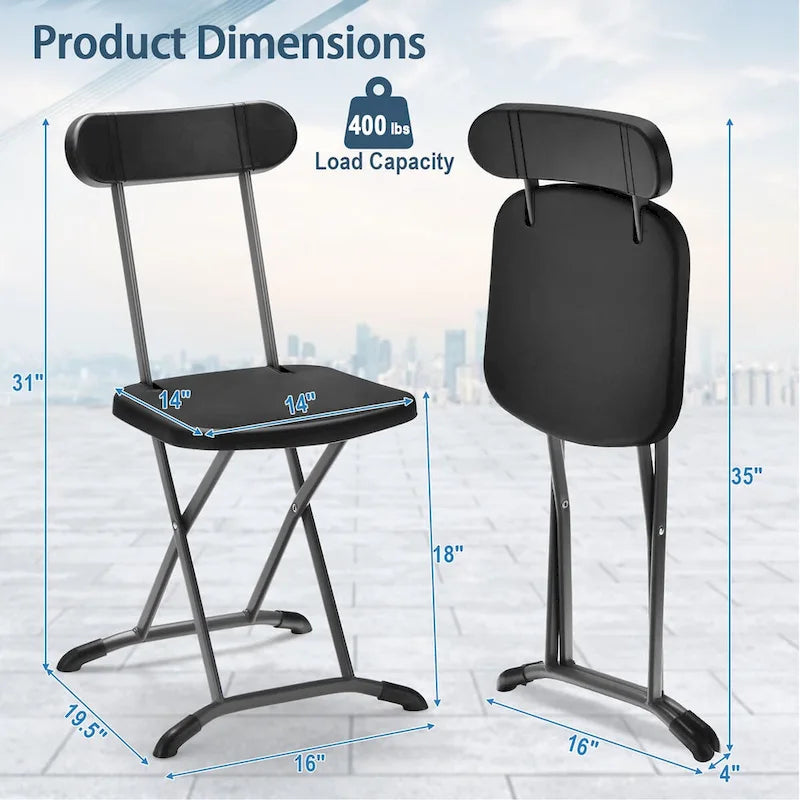 Lot de 4 chaises pliantes blanches/noires, structure en acier avec dossier ergonomique