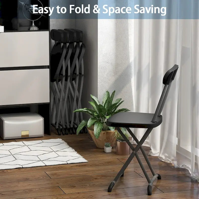 Lot de 4 chaises pliantes blanches/noires, structure en acier avec dossier ergonomique