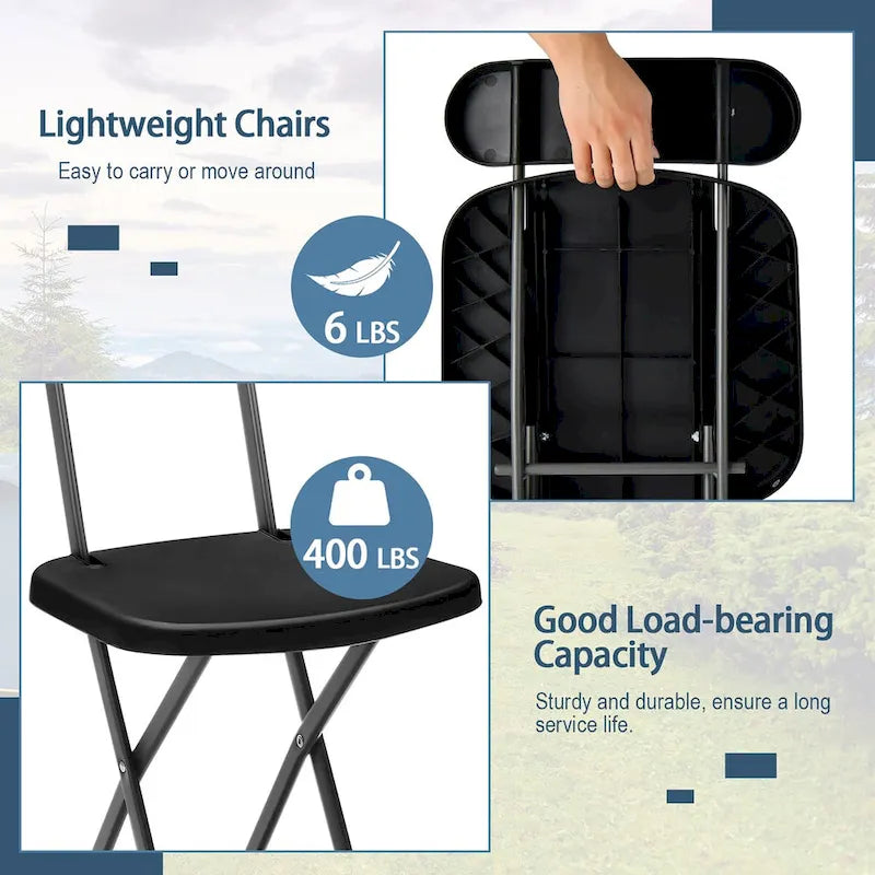 Lot de 4 chaises pliantes blanches/noires, structure en acier avec dossier ergonomique