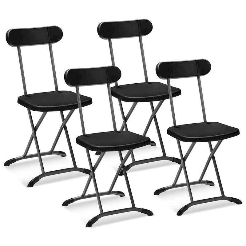Lot de 4 chaises pliantes blanches/noires, structure en acier avec dossier ergonomique