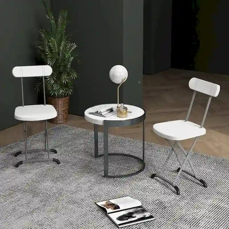Lot de 4 chaises pliantes blanches/noires, structure en acier avec dossier ergonomique
