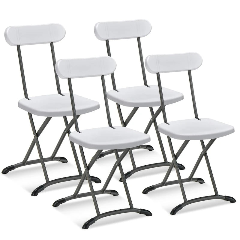 Lot de 4 chaises pliantes blanches/noires, structure en acier avec dossier ergonomique
