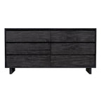 Commode 6 tiroirs, noir délavé / noyer brun / chêne clair, panneau de bois
