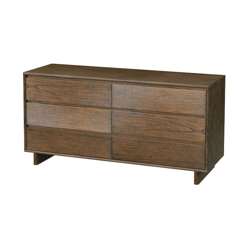Commode 6 tiroirs, noir délavé / noyer brun / chêne clair, panneau de bois