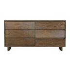 Commode 6 tiroirs, noir délavé / noyer brun / chêne clair, panneau de bois