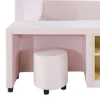 Lit plateforme en velours avec bureau et tabouret, beige/gris/rose, 2 personnes