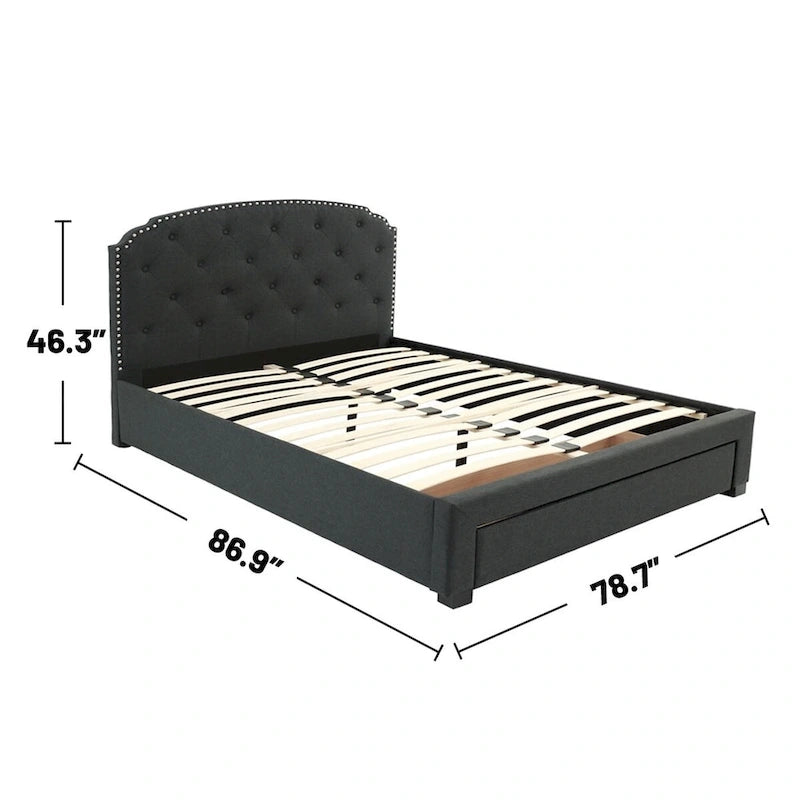 Lit king-size capitonné en tissu gris anthracite avec tiroir, 2 places