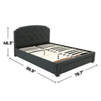Lit king-size capitonné en tissu gris anthracite avec tiroir, 2 places