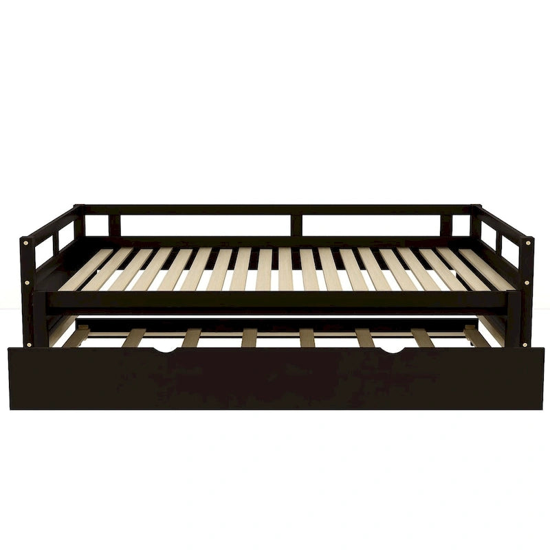 Lit de repos en bois avec lit gigogne escamotable, de une à deux places (format simple à grand lit)