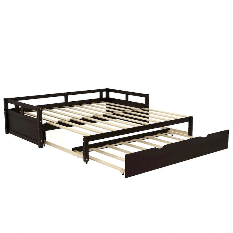 Lit de repos en bois avec lit gigogne escamotable, de une à deux places (format simple à grand lit)