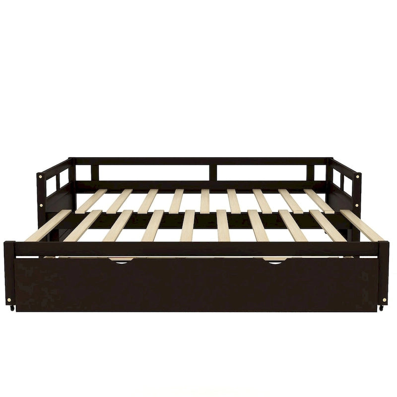 Lit de repos en bois avec lit gigogne escamotable, de une à deux places (format simple à grand lit)