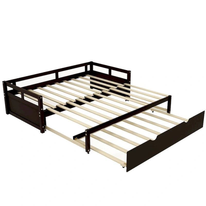 Lit de repos en bois avec lit gigogne escamotable, de une à deux places (format simple à grand lit)