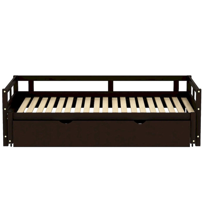 Lit de repos en bois avec lit gigogne escamotable, de une à deux places (format simple à grand lit)