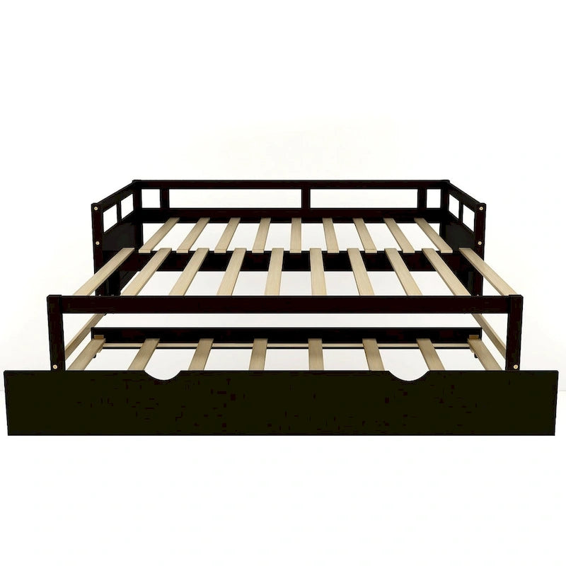 Lit de repos en bois avec lit gigogne escamotable, de une à deux places (format simple à grand lit)