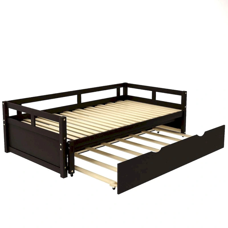 Lit de repos en bois avec lit gigogne escamotable, de une à deux places (format simple à grand lit)