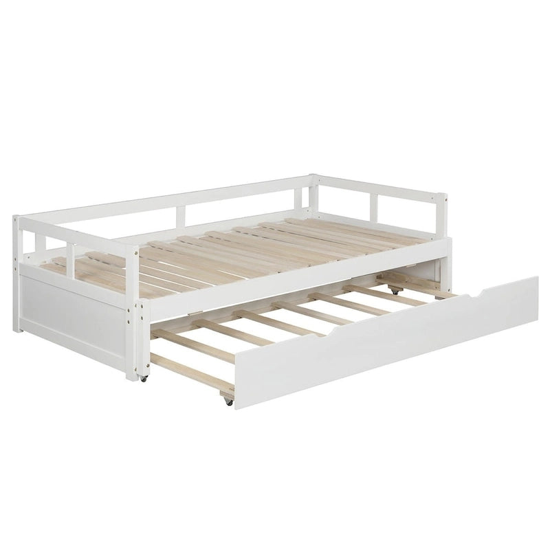 Lit de repos en bois avec lit gigogne escamotable, de une à deux places (format simple à grand lit)