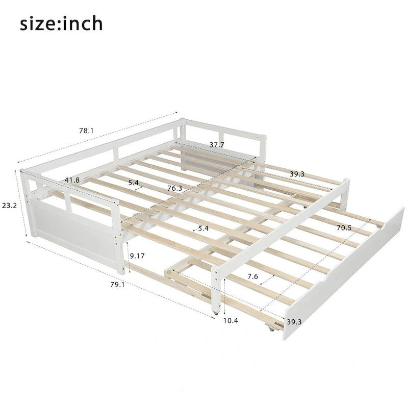Lit de repos en bois avec lit gigogne escamotable, de une à deux places (format simple à grand lit)