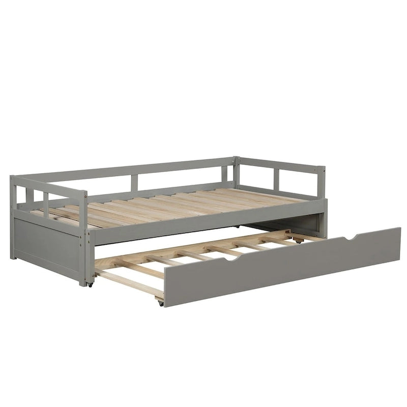 Lit de repos en bois avec lit gigogne escamotable, de une à deux places (format simple à grand lit)
