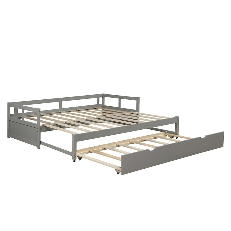 Lit de repos en bois avec lit gigogne escamotable, de une à deux places (format simple à grand lit)