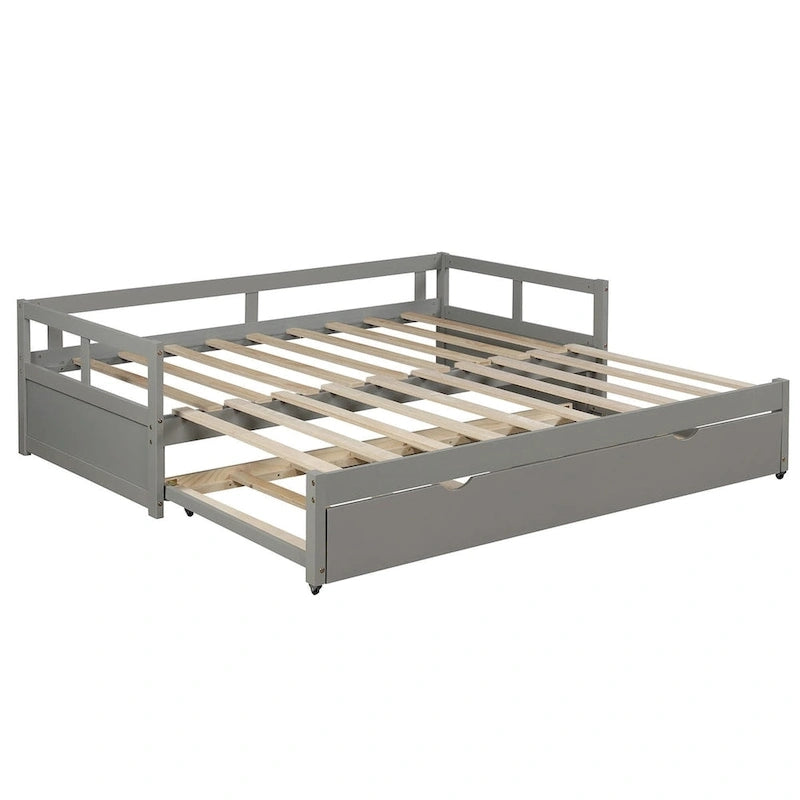 Lit de repos en bois avec lit gigogne escamotable, de une à deux places (format simple à grand lit)