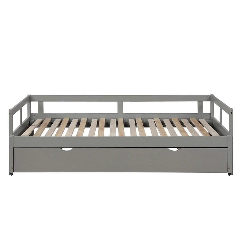 Lit de repos en bois avec lit gigogne escamotable, de une à deux places (format simple à grand lit)