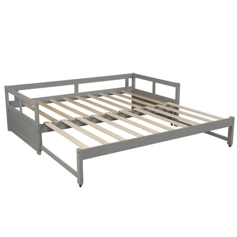 Lit de repos en bois avec lit gigogne escamotable, de une à deux places (format simple à grand lit)