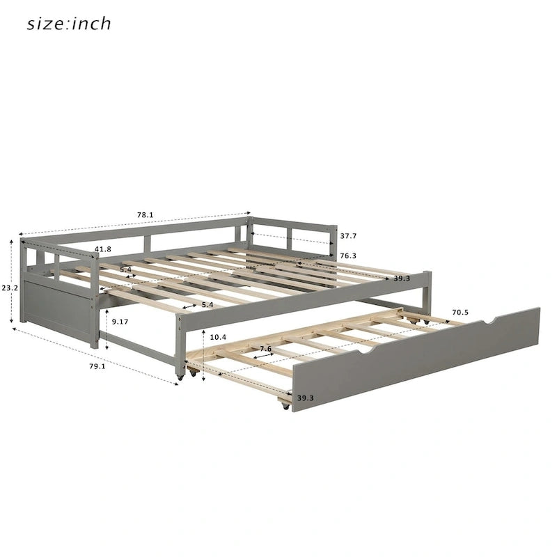 Lit de repos en bois avec lit gigogne escamotable, de une à deux places (format simple à grand lit)