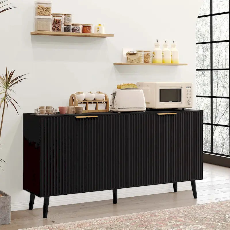 Buffet / Enfilade noir et blanc à 4 portes, style Mid-Century