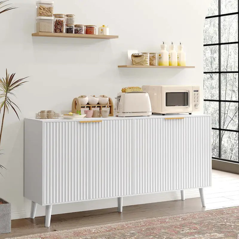 Buffet / Enfilade noir et blanc à 4 portes, style Mid-Century