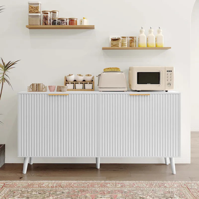 Buffet / Enfilade noir et blanc à 4 portes, style Mid-Century