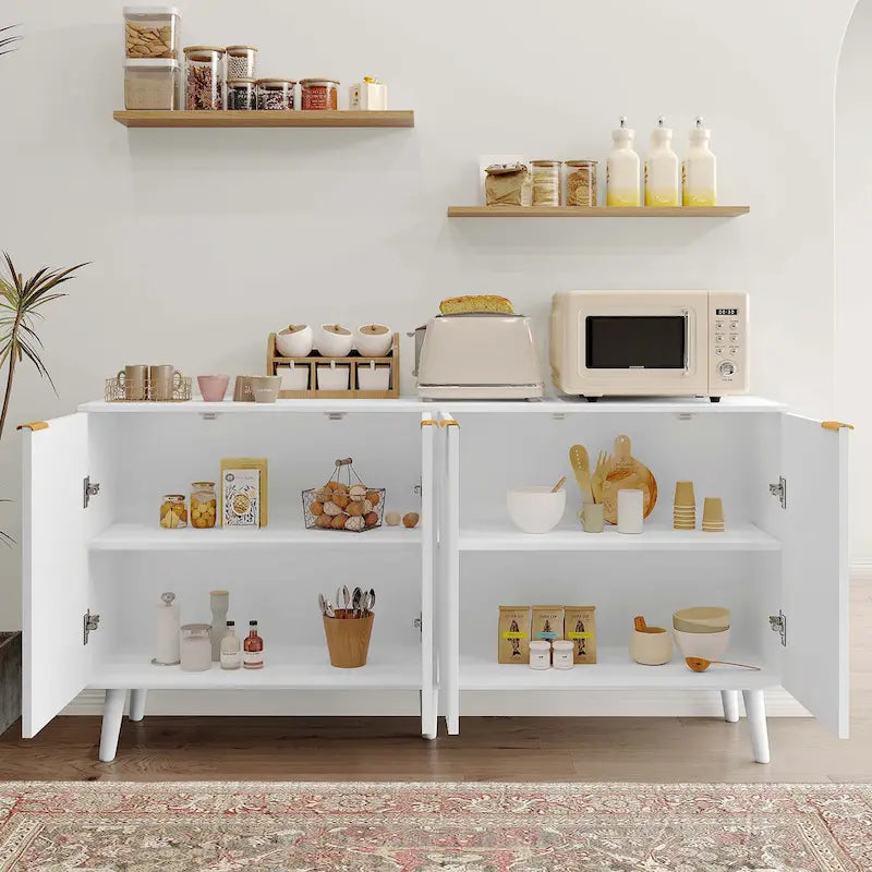 Buffet / Enfilade noir et blanc à 4 portes, style Mid-Century