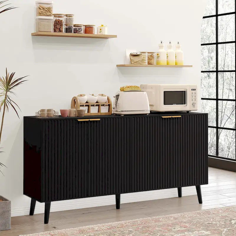 Buffet / Enfilade noir et blanc à 4 portes, style Mid-Century