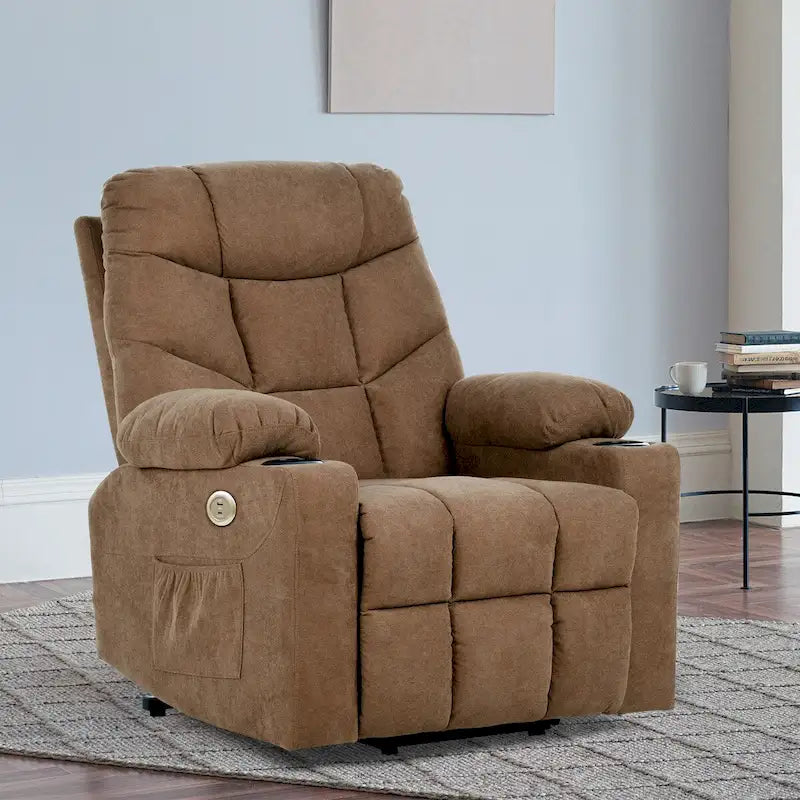 Fauteuil inclinable releveur en flanelle gris et marron, pour 1 personne