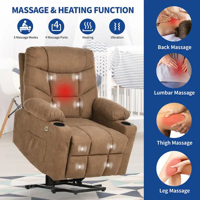 Fauteuil inclinable releveur en flanelle gris et marron, pour 1 personne