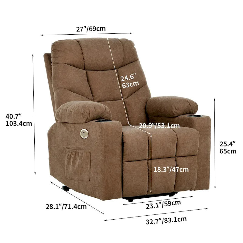 Fauteuil inclinable releveur en flanelle gris et marron, pour 1 personne